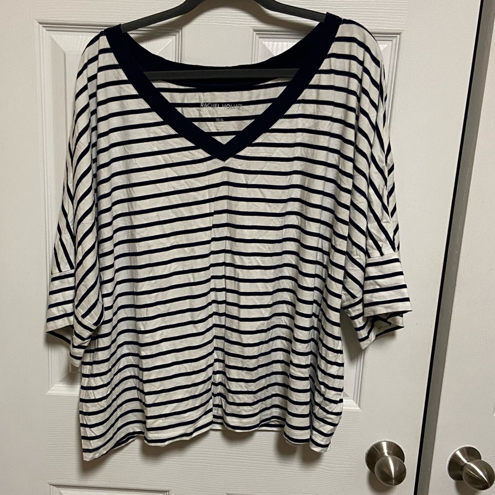 Navy striped flowy shirt